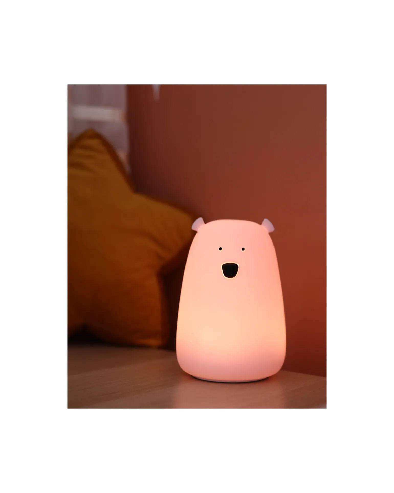 Lampada da Notte Orsetto - Rosa - Morbido Silicone - 16x10.7 cm