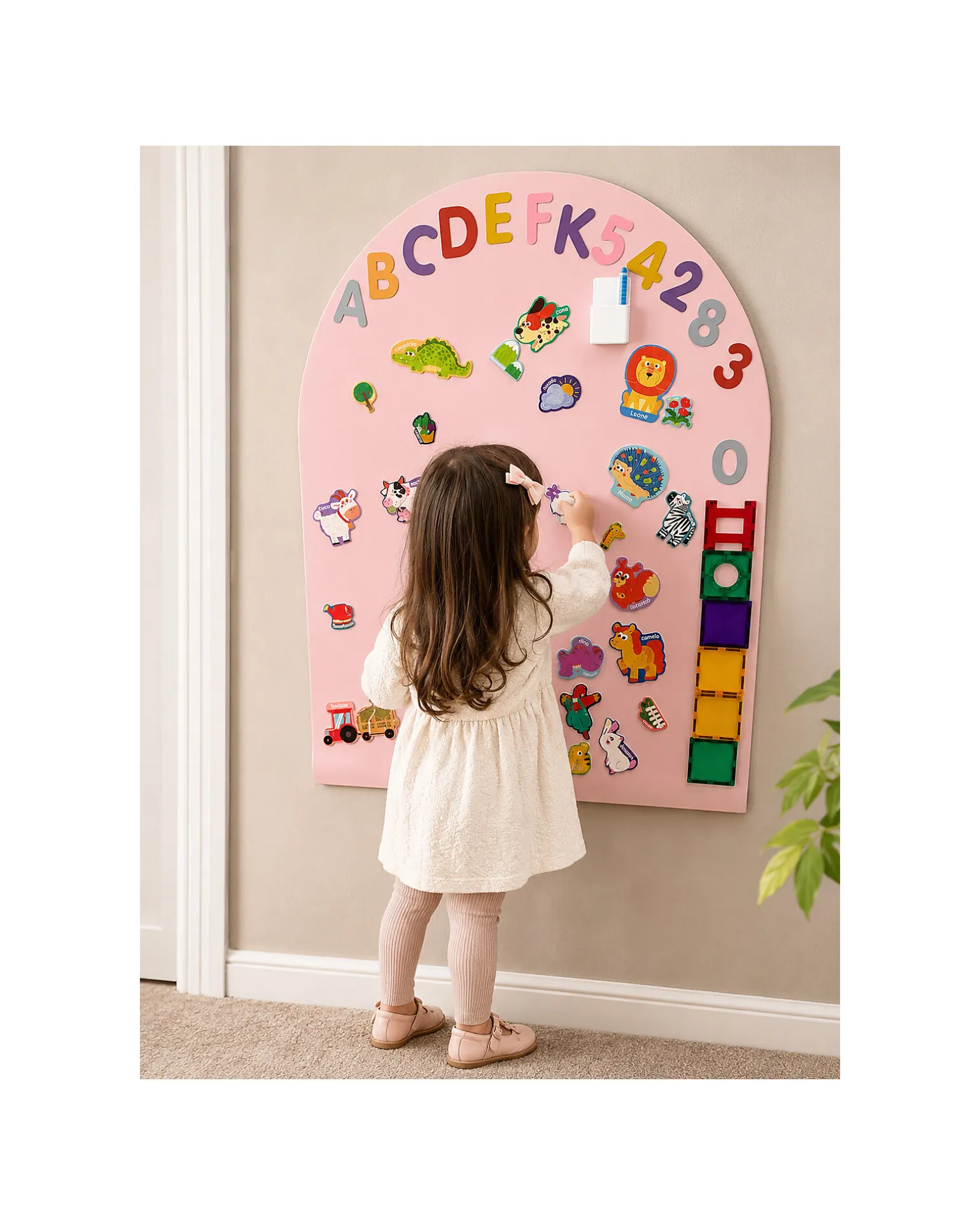 Lavagna Magnetica da Parete MagneKids™ - Arco - 95x60 cm - Rosa Antico - Installazione Facile Senza Fori