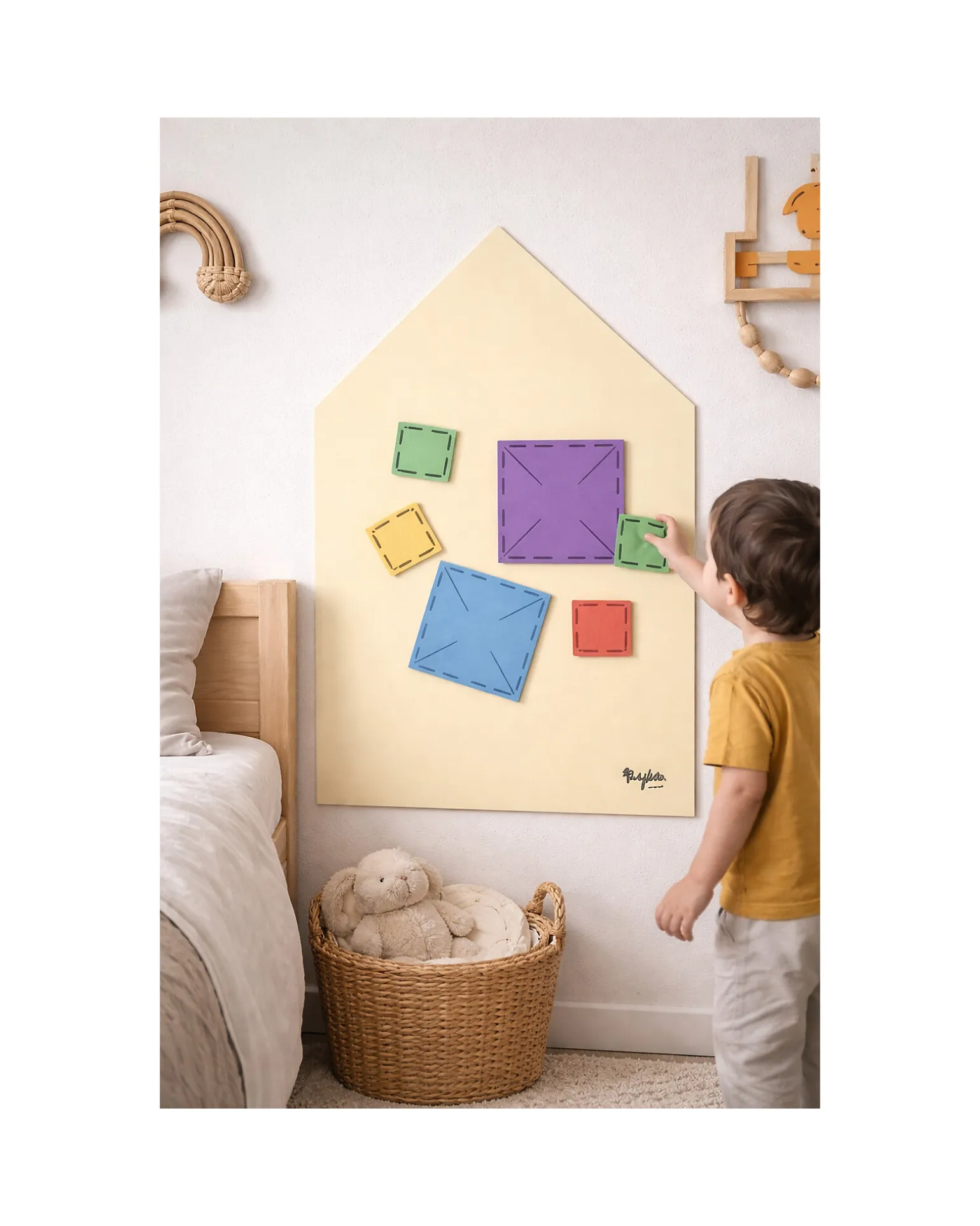 Lavagna Magnetica da Parete MagneKids™ - Casetta - 70x44 cm - Sabbia - Installazione Facile Senza Fori