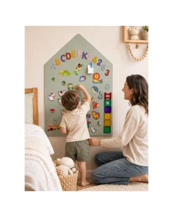 Lavagna Magnetica da Parete MagneKids™ - Casetta - 70x44 cm - Verde Salvia - Installazione Facile Senza Fori