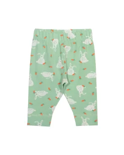 Leggins - Verde Chiaro - Stampa Coniglietti - con Vita Elasticizzata - Cotone Bio