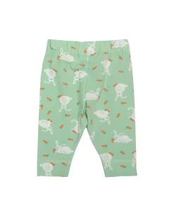 Leggins - Verde Chiaro - Stampa Coniglietti - con Vita Elasticizzata - Cotone Bio