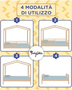 Letto Montessori Evolutivo Evi 4 in 1 - 200x90 cm - Tutto incluso - dalla Nascita a 99 anni