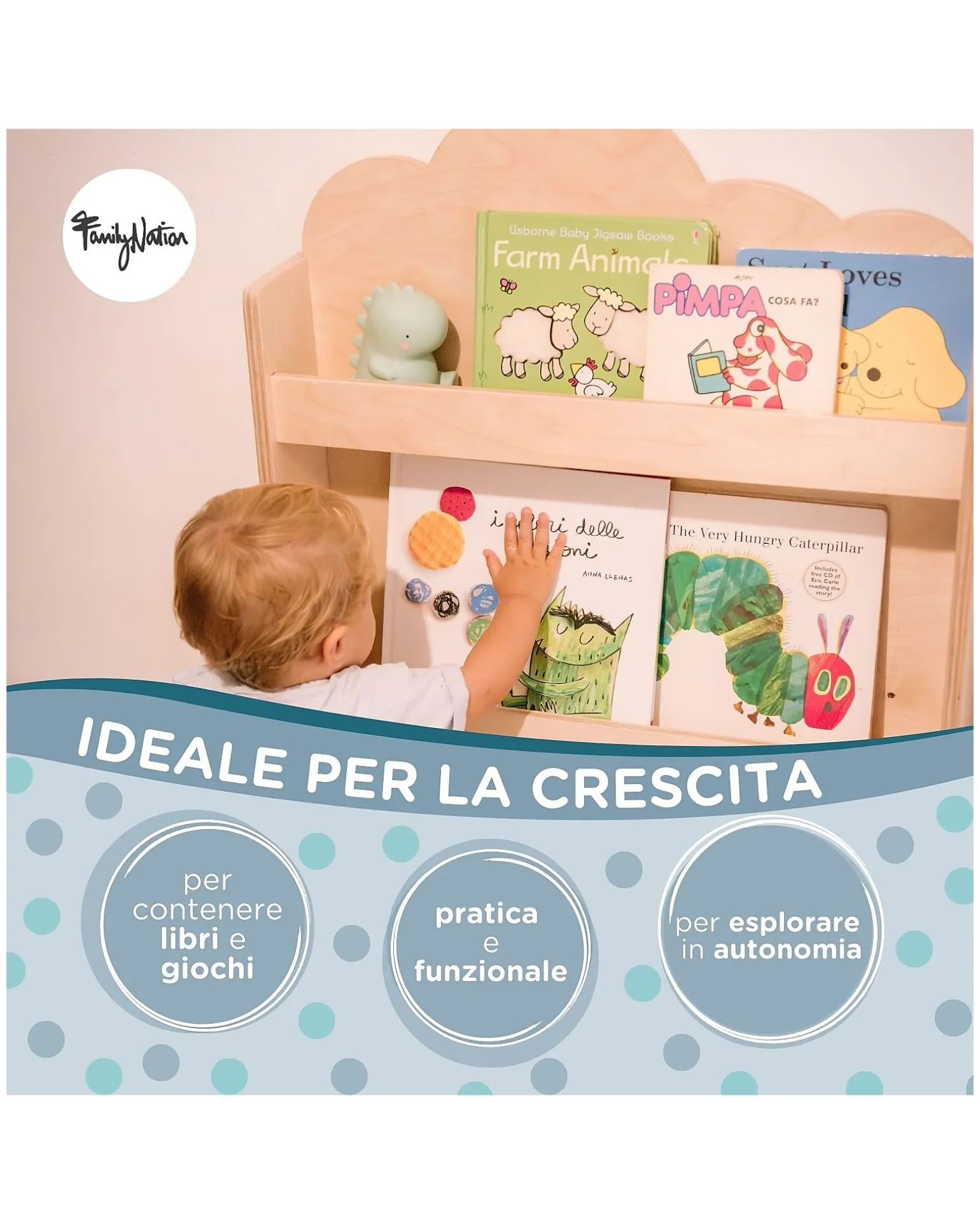 Libreria Montessori Frontale - Cloud - Legno di Betulla - Natural