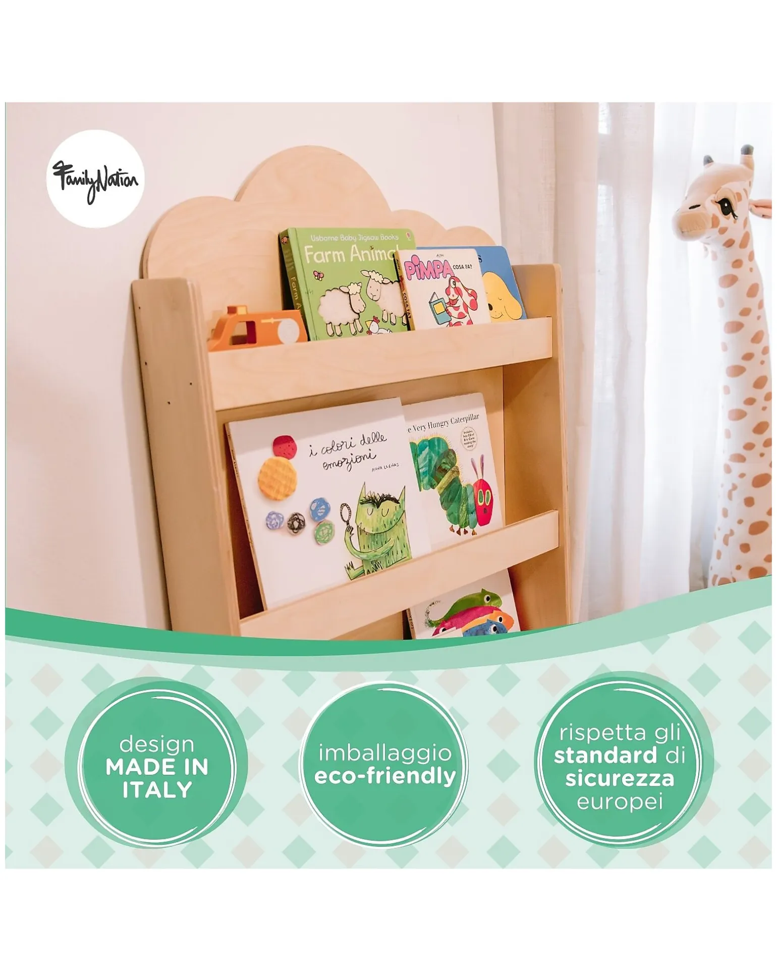 Libreria Montessori Frontale - Cloud - Legno di Betulla - Natural