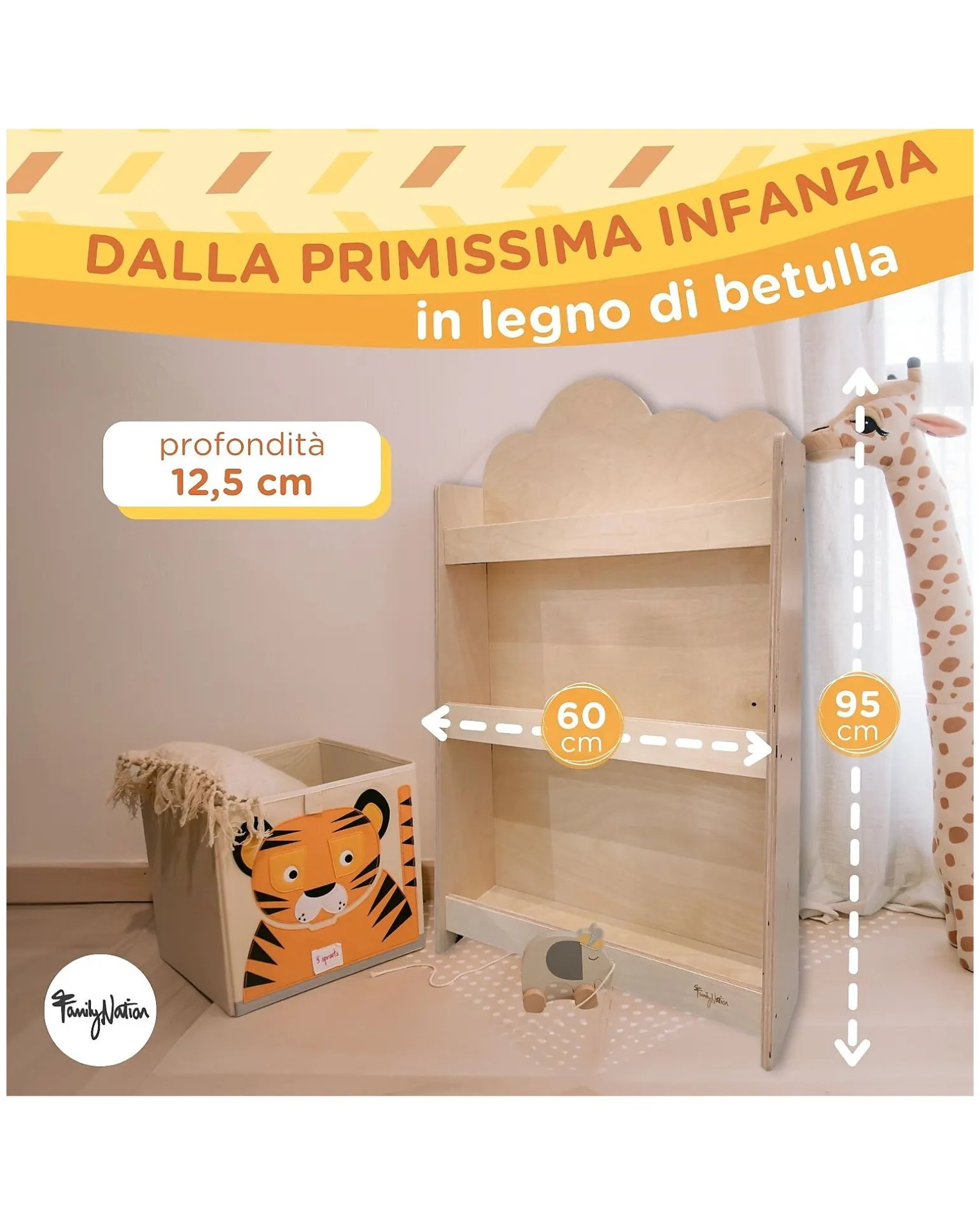 Libreria Montessori Frontale - Cloud - Legno di Betulla - Natural