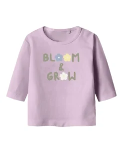 Maglia a Maniche Lunghe con Stampa Frontale - Lilla - Cotone Biologico