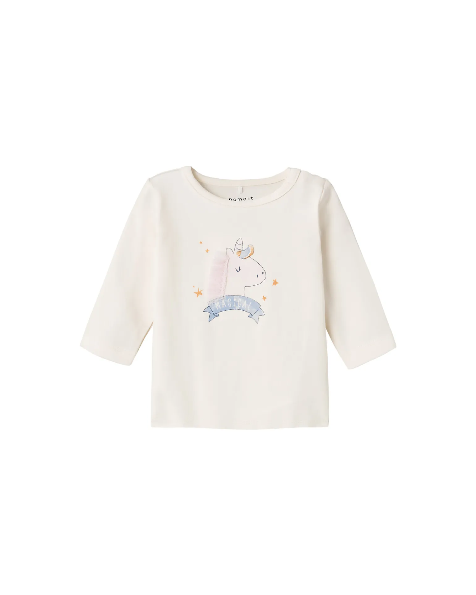 Maglia a Maniche Lunghe con Stampa Unicorno - Crema - Cotone Biologico