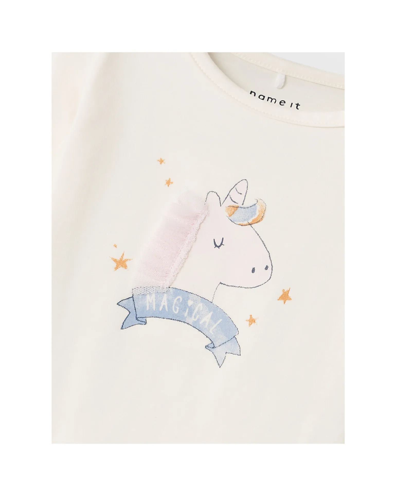 Maglia a Maniche Lunghe con Stampa Unicorno - Crema - Cotone Biologico
