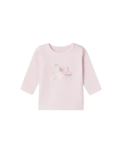 Maglia a Maniche Lunghe con Stampa Unicorno - Malva - Cotone Biologico