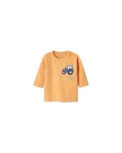 Maglia a Maniche Lunghe con Stampa Frontale - Arancione - Cotone Biologico