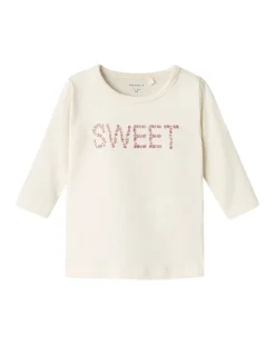 Maglia a Maniche Lunghe con Stampa Frontale 'Sweet' - Crema - Cotone Biologico e Trattamento Eco