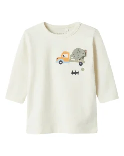 Maglia a Maniche Lunghe con Stampa Frontale - Bianco - Cotone Biologico