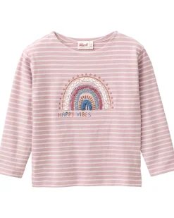 Maglia Maniche Lunghe Happy Vibes - Righe Rosa e Bianco - Cotone GOTS