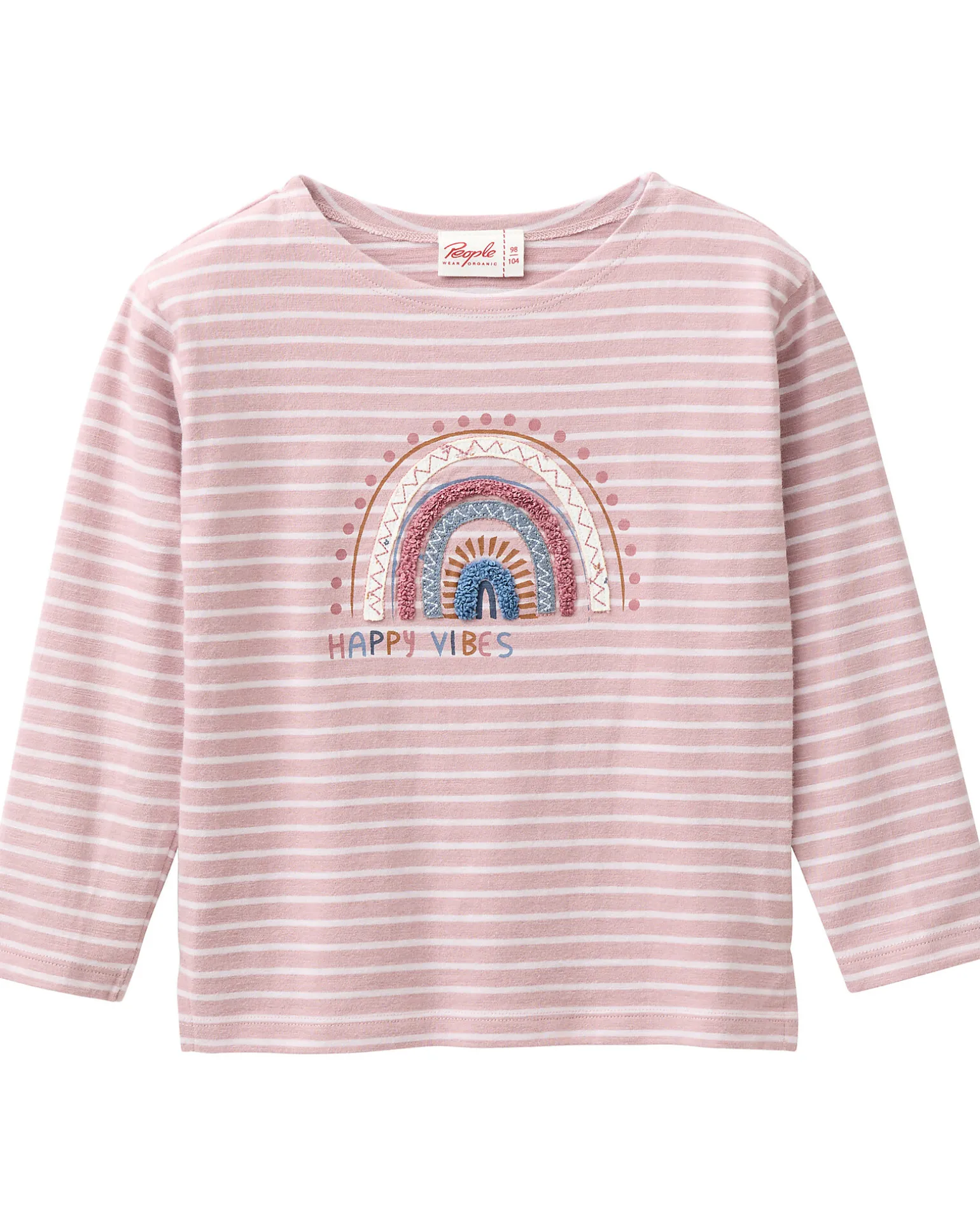 Maglia Maniche Lunghe Happy Vibes - Righe Rosa e Bianco - Cotone GOTS