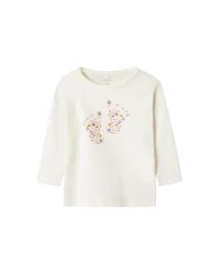 Maglia Maniche Lunghe - Panna - Fiori - Cotone Bio