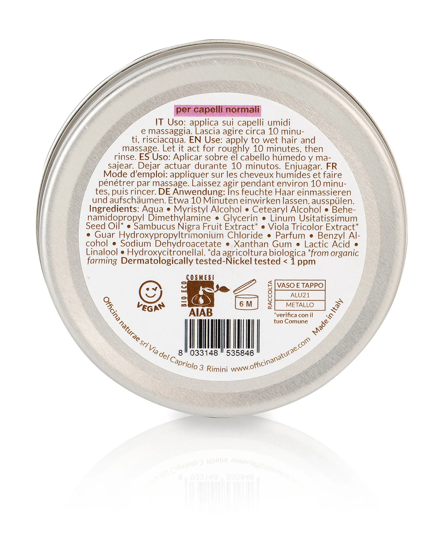 Maschera Capelli Normali e Fini - Sambuco e Viola Bio - 150ml - Certificato AIAB
