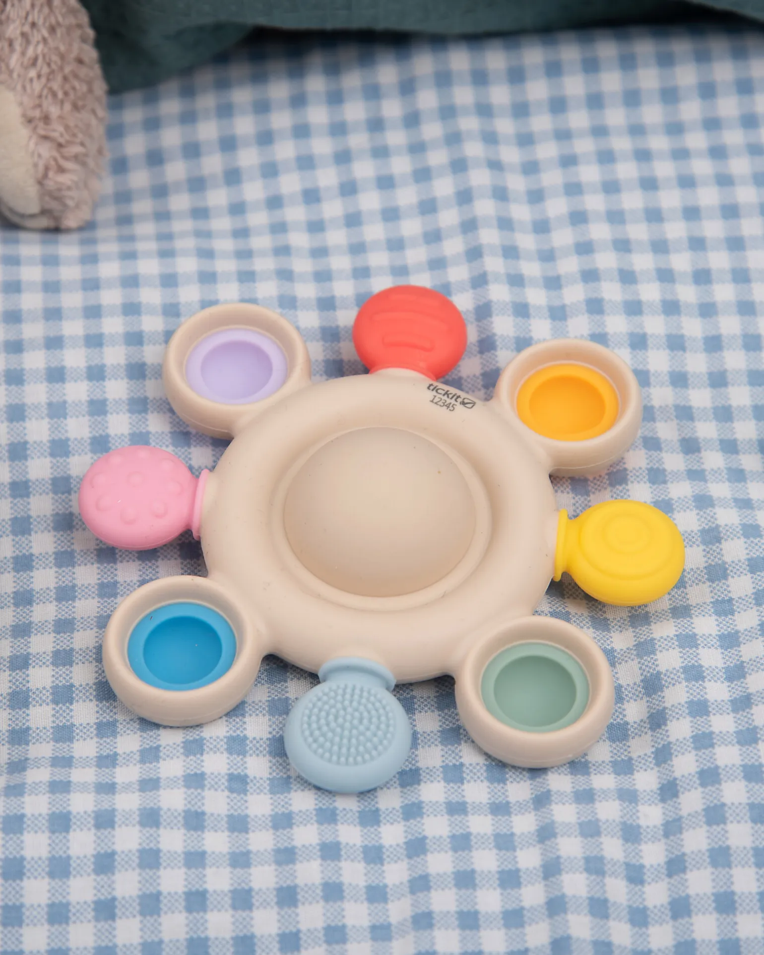 Massaggiagengive con Sonaglio - Arcobaleno - Silicone Alimentare e Legno di Faggio
