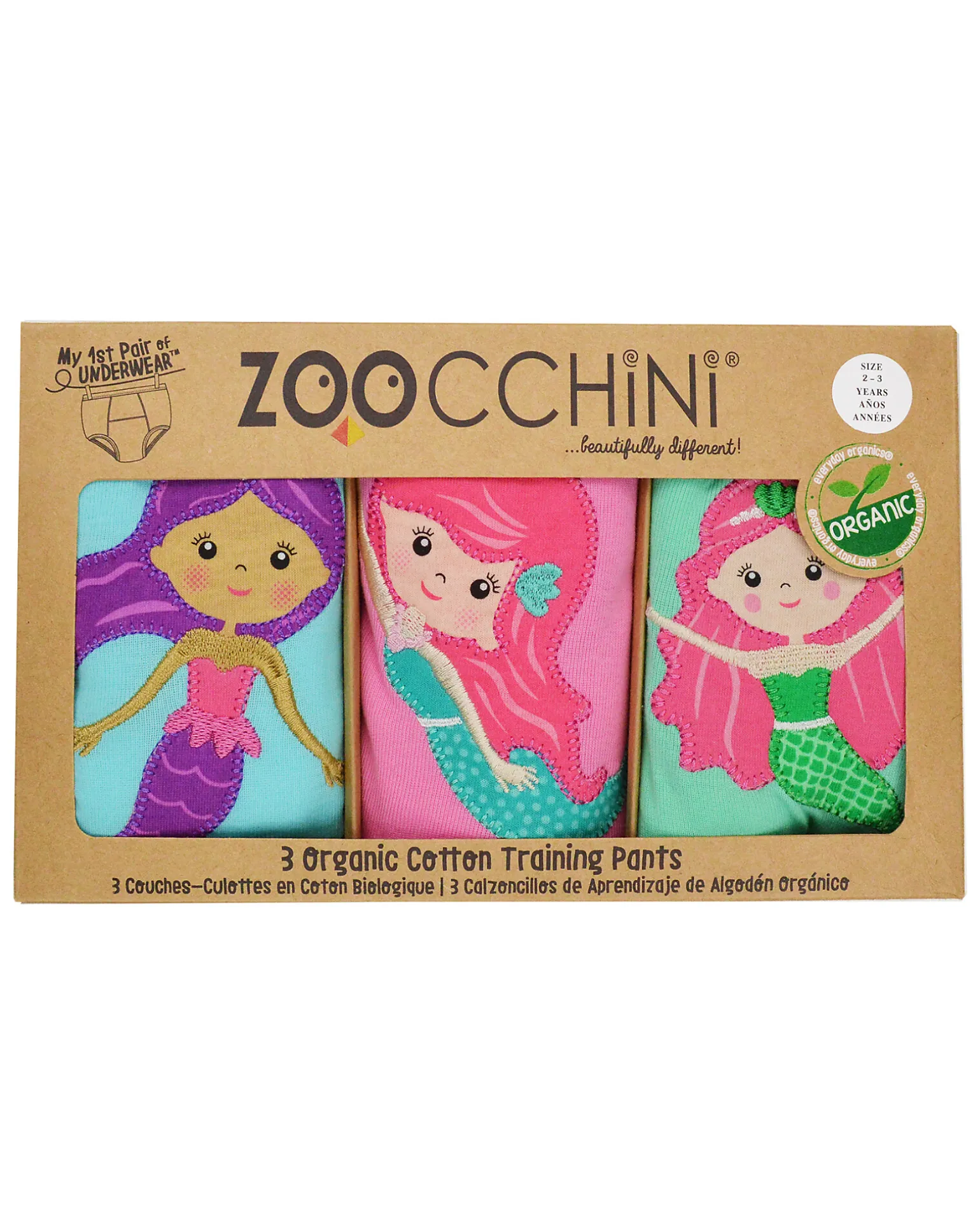 Mutandine Imbottite da Apprendimento Sirene, Bimba - Pacco da 3 - 100% cotone bio