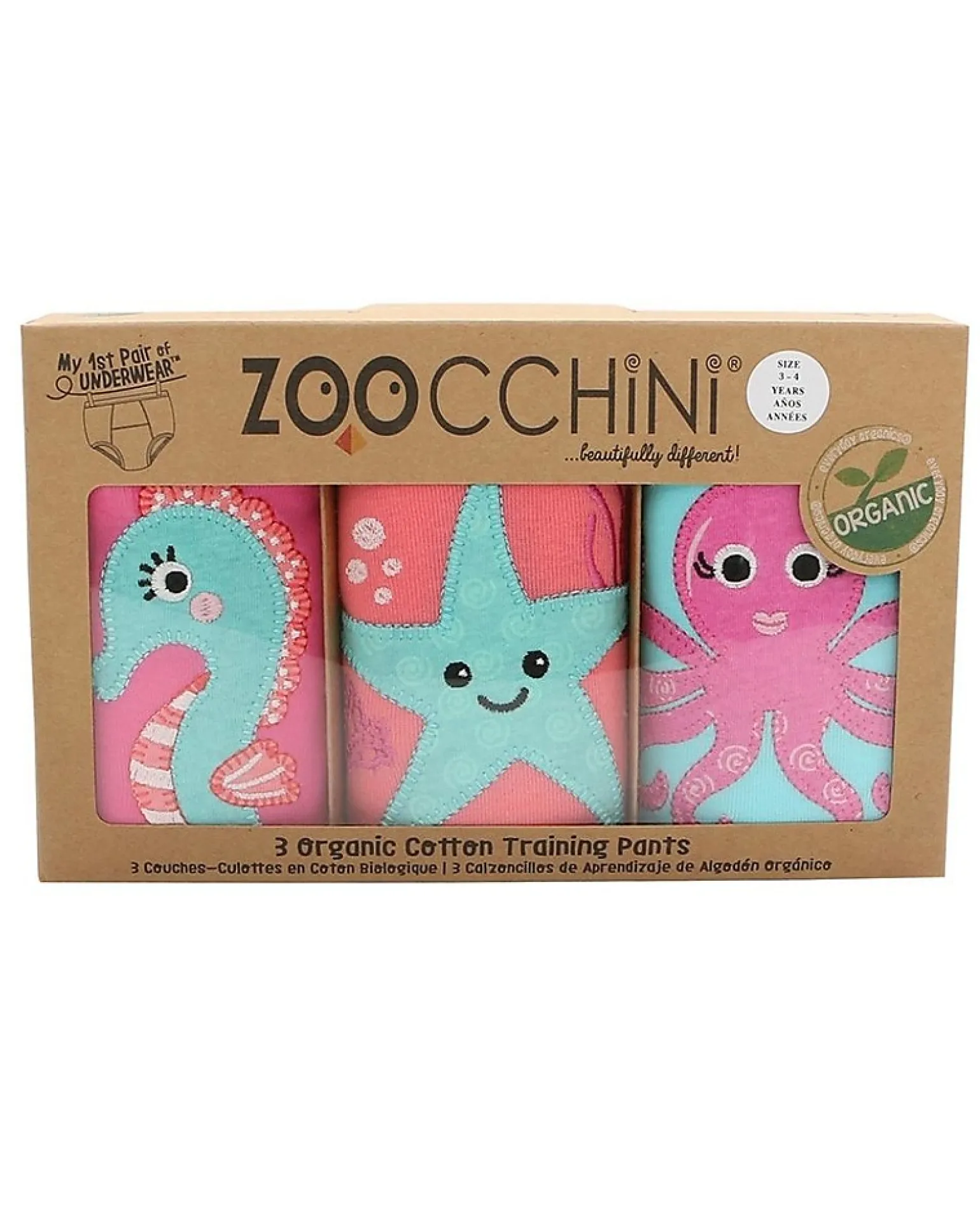 Mutandine Imbottite da Apprendimento - Amici dell'Oceano - Bimba - Pacco da 3 - 100% Cotone Bio