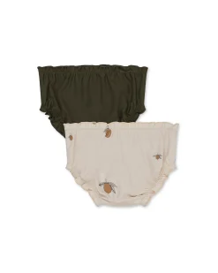 Pacco 2 Mutandine Costume Bambina Collette - Limoni - Beige/Verde Scuro con Fiori - UPV 50+
