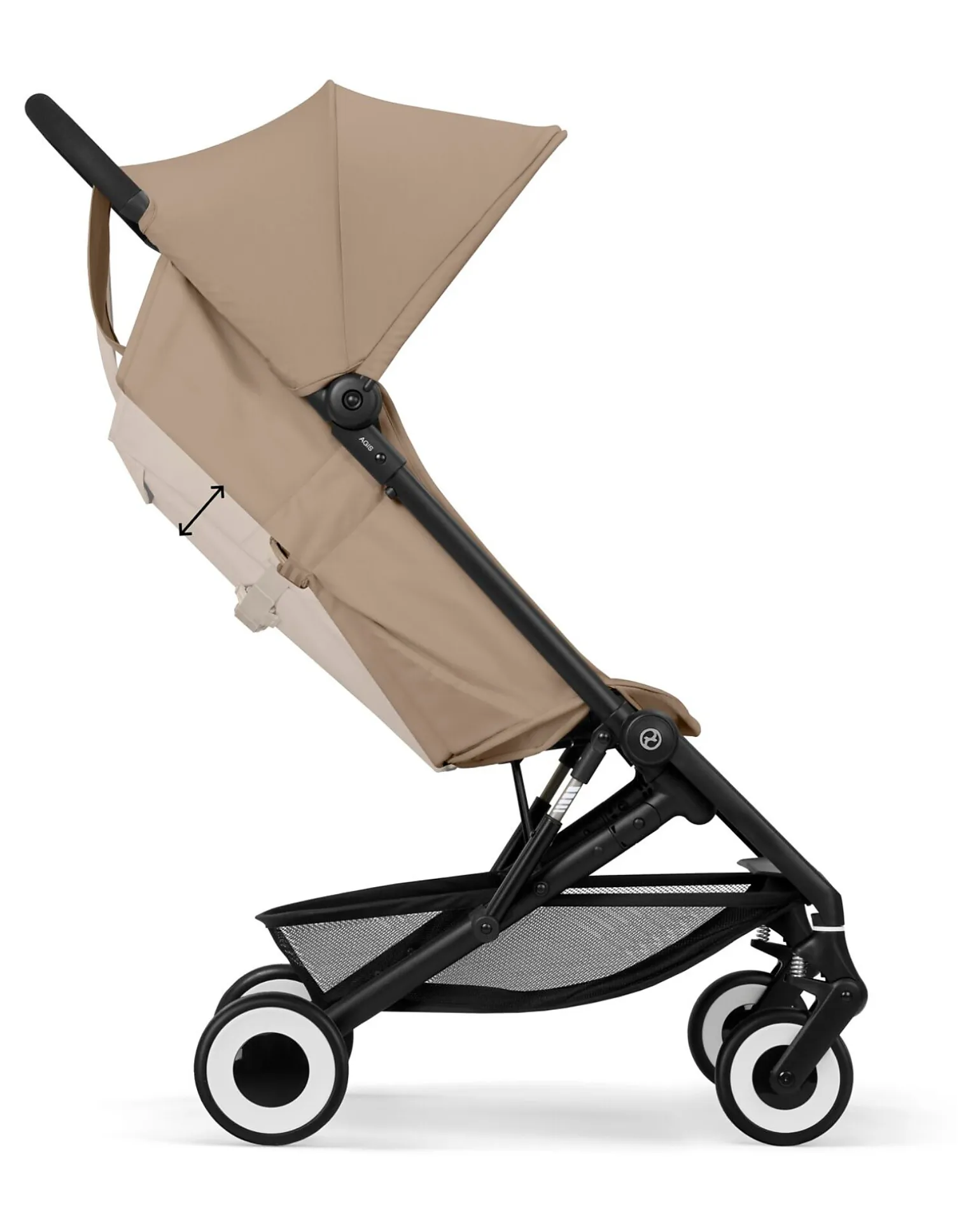 Passeggino Agis - Almond Beige - Telaio Nero - dai 6 mesi ai 4 anni - Compatibile con il Bagaglio a Mano