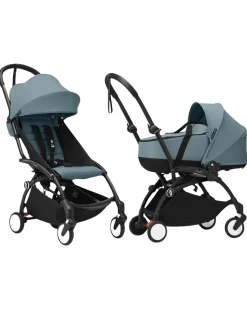 Passeggino Duo YOYO3 Aqua - Telaio Nero + Navicella 0+ e Seduta 6+
