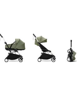 Passeggino Duo YOYO3 Oliva - Telaio Bianco + Navicella 0+ e Seduta 6+