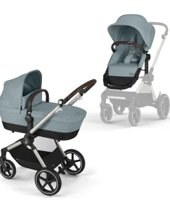 Passeggino EOS Lux 2-in-1 con Attacchi Intercambiabili: da Navicella a Seduta - Tortora Sky Blue - dalla Nascita ai 4 Anni!