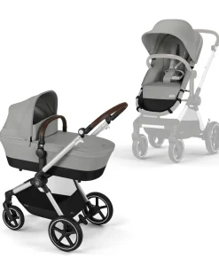 Passeggino EOS Lux 2-in-1 con Attacchi Intercambiabili: da Navicella a Seduta - Argento Stone Grey - dalla Nascita ai 4 Anni!