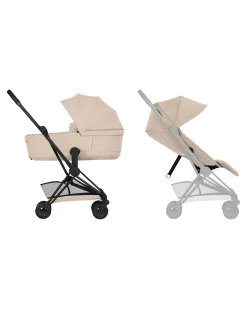 Passeggino 2 in 1 Coya con Navicella - Cozy Beige - Telaio Matt Black - dalla Nascita ai 4 anni