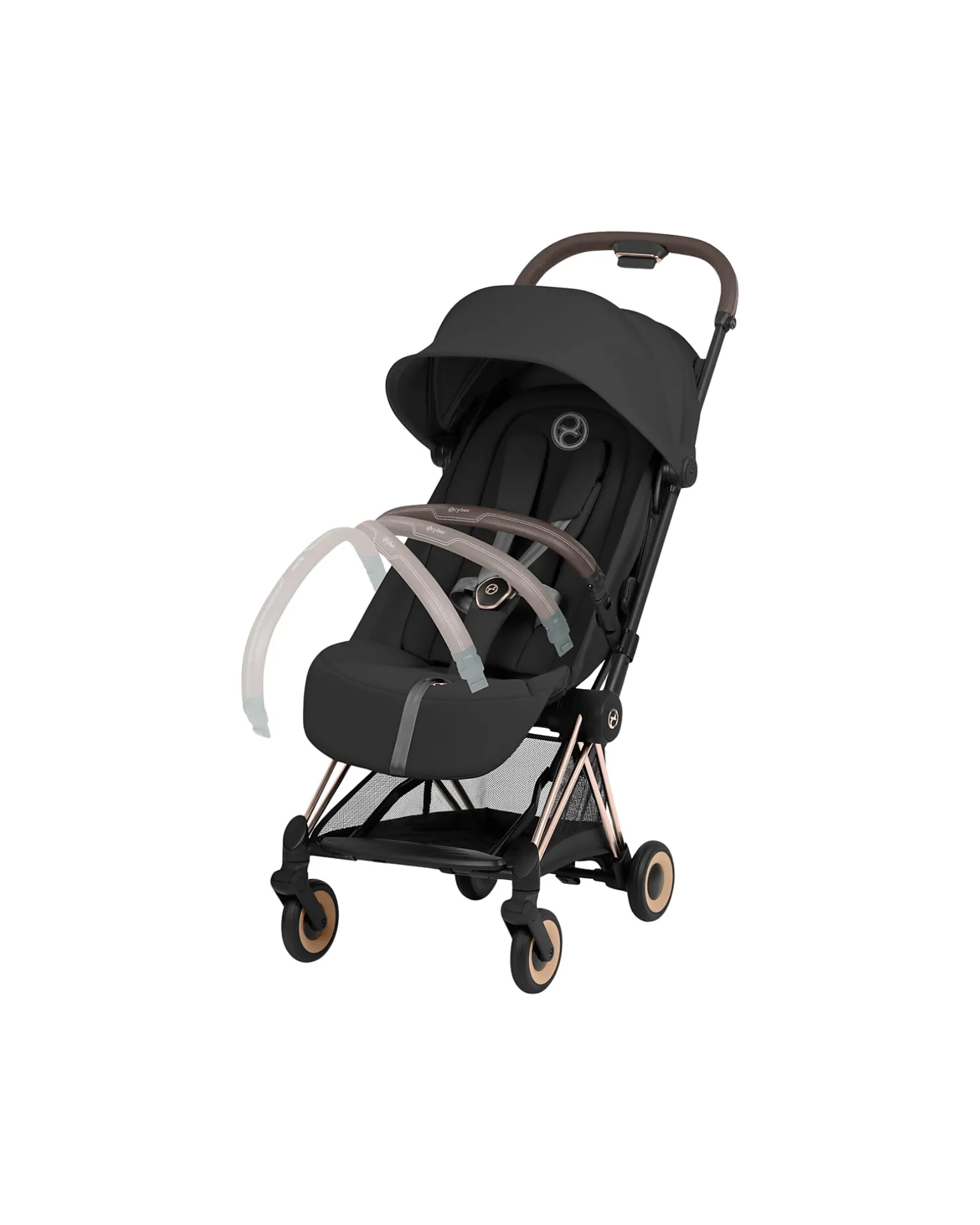 Passeggino 2 in 1 Coya con Navicella - Sepia Black - Tela io Rosegold - dalla Nascita ai 4 anni