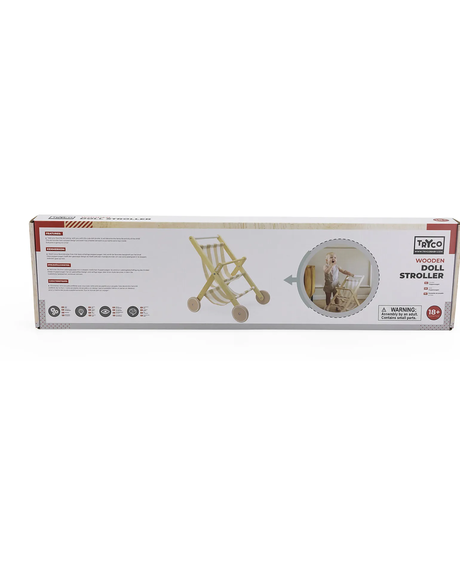 Passeggino per Bambole in Legno - Bianco e Rosa - 18+ m