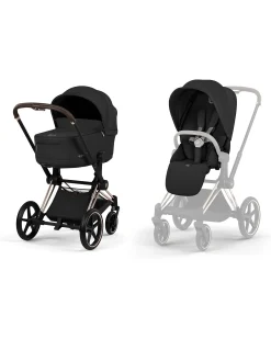 Passeggino Priam Duo Comfort - Telaio Rosegold + Seduta e Navicella Richiudibile Sepia Black