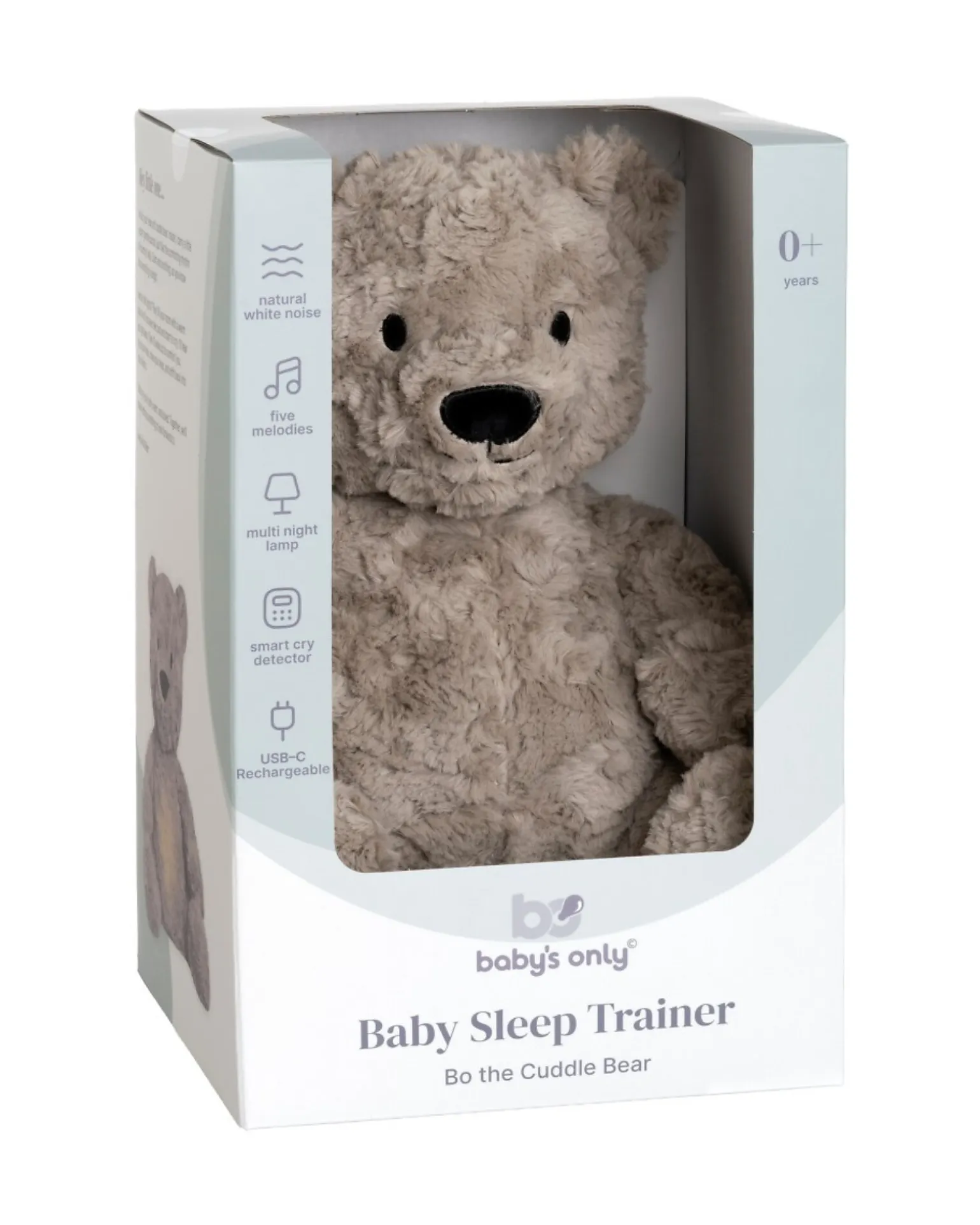 Peluche Orsetto Bo con Suoni Bianchi, Ninne Nanne e Luce Notturna - Taupe - con Rilevamento del Pianto - +0 mesi