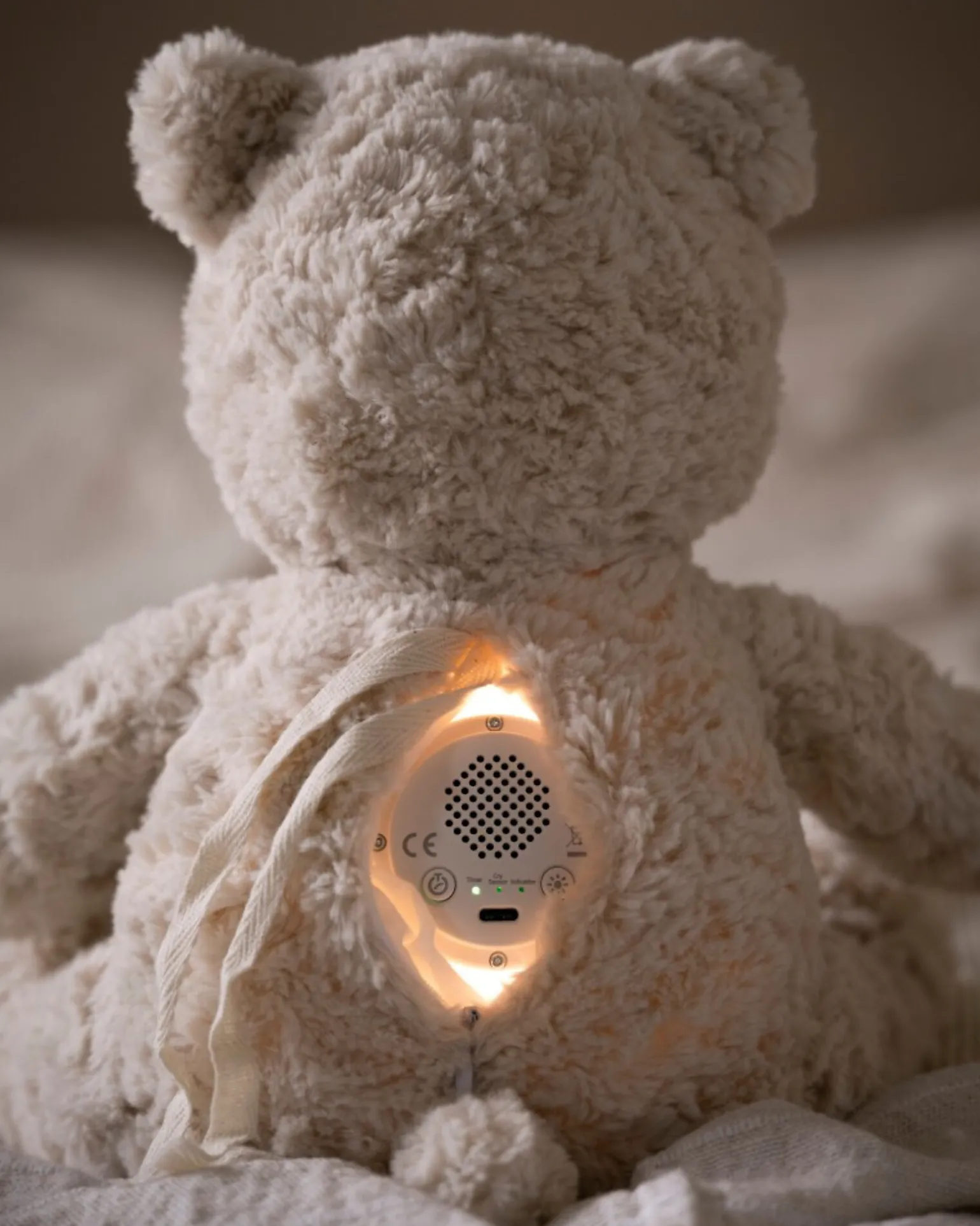 Peluche Orsetto Bo con Suoni Bianchi, Ninne Nanne e Luce Notturna - Taupe - con Rilevamento del Pianto - +0 mesi