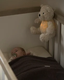 Peluche Orsetto Bo con Suoni Bianchi, Ninne Nanne e Luce Notturna - Taupe - con Rilevamento del Pianto - +0 mesi