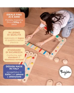 Percorso Sensoriale di Equilibrio Montessori - Sviluppo Psicomotorio - 2+ anni - in Legno