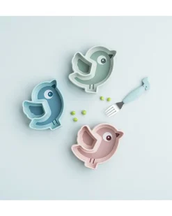 Piatto a Scomparti - Silicone Alimentare - Stick&Stay - Birdee - Blu