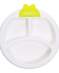 Piatto Riscaldante Anti-Scivolo Platö - Bianco e Lime - Con 3 Scomparti