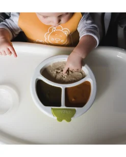 Piatto Riscaldante Anti-Scivolo Platö - Bianco e Lime - Con 3 Scomparti