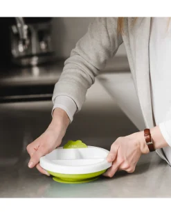 Piatto Riscaldante Anti-Scivolo Platö - Bianco e Lime - Con 3 Scomparti