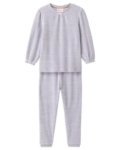 Pigiama a Righe con Polsini - Bianco e Grigio - Cotone GOTS