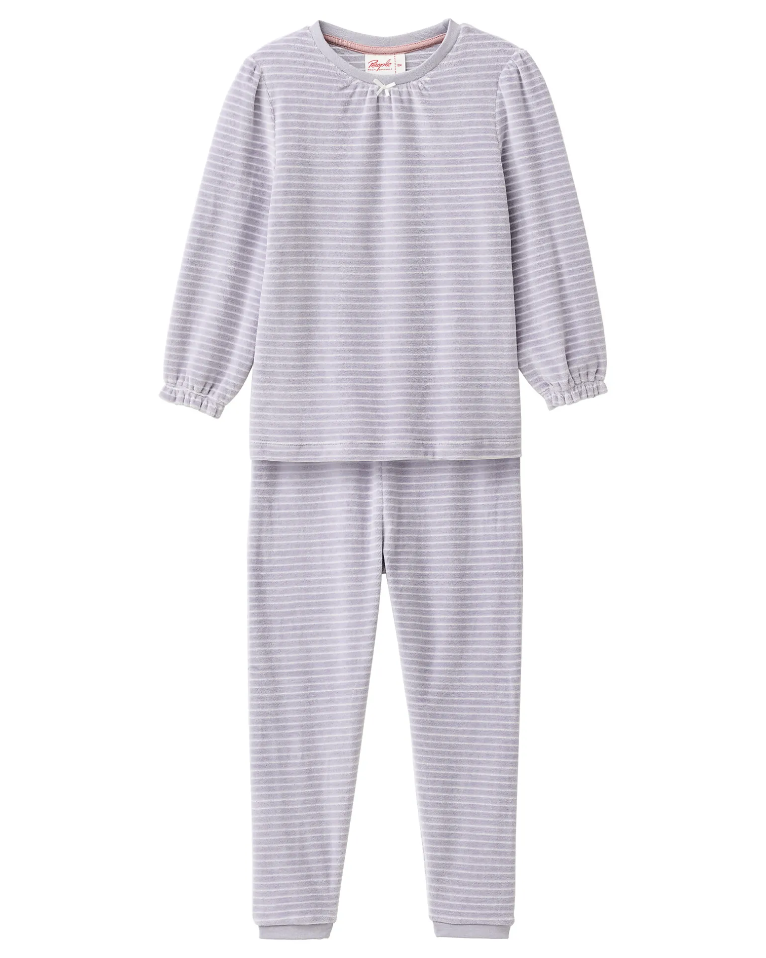 Pigiama a Righe con Polsini - Bianco e Grigio - Cotone GOTS