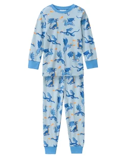 Pigiama Lungo Draghi - Azzurro - Cotone GOTS