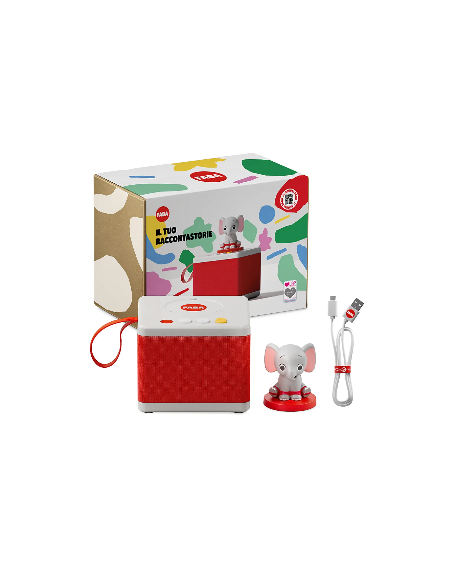 Raccontastorie Faba Starter Set Bianco - Include: Cassa Audio Bluetooth + Personaggio Sonoro - 15 Brani