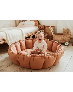 Sacco Portagiochi Bloom - Tappeto Gioco Imbottito e Baby Nest 2 in 1 in 100% Cotone Bio - Tawny Brown