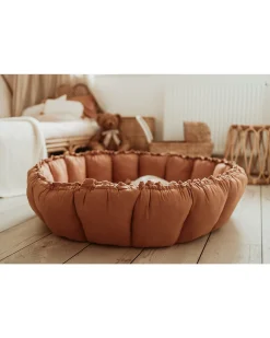Sacco Portagiochi Bloom - Tappeto Gioco Imbottito e Baby Nest 2 in 1 in 100% Cotone Bio - Tawny Brown