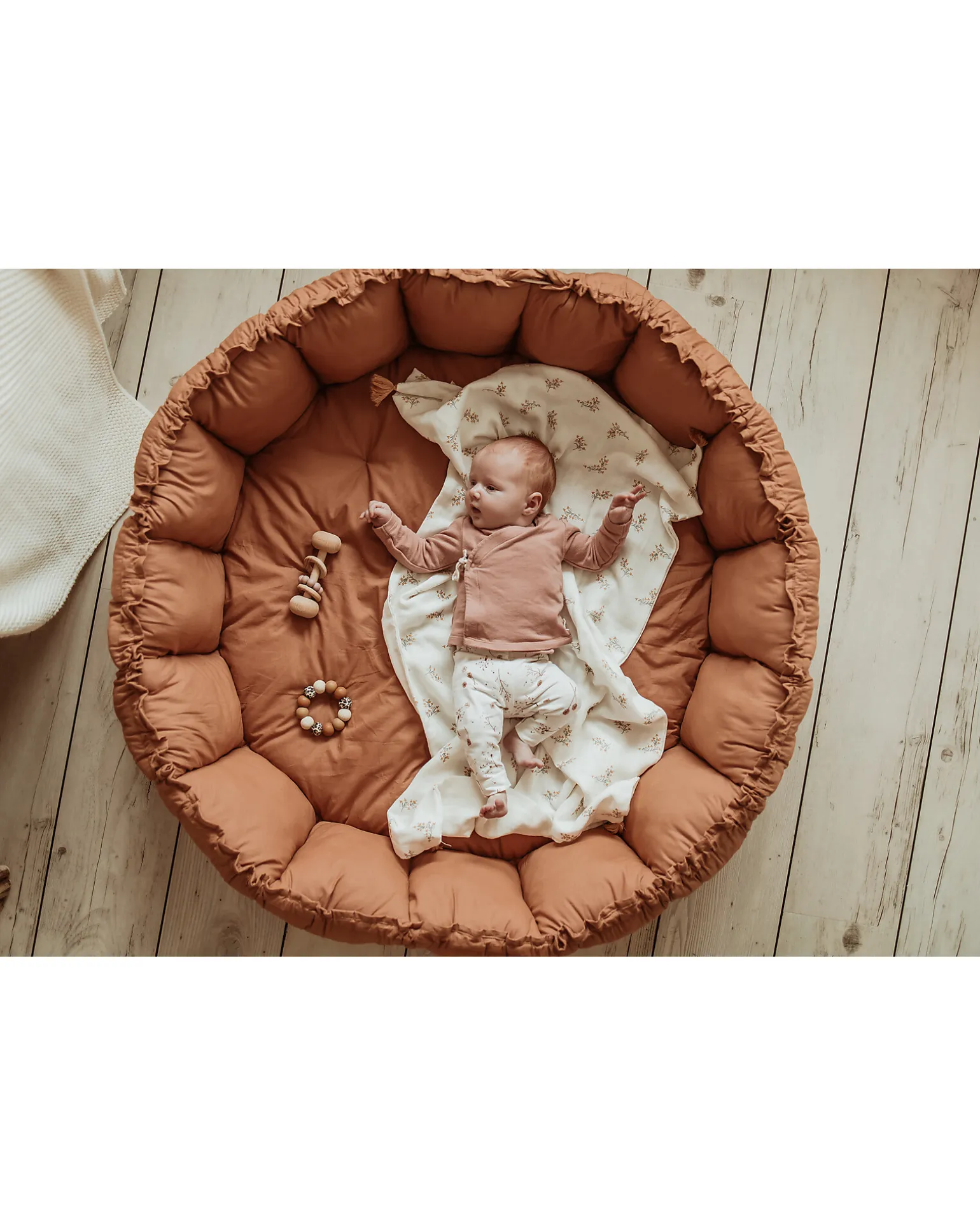 Sacco Portagiochi Bloom - Tappeto Gioco Imbottito e Baby Nest 2 in 1 in 100% Cotone Bio - Tawny Brown