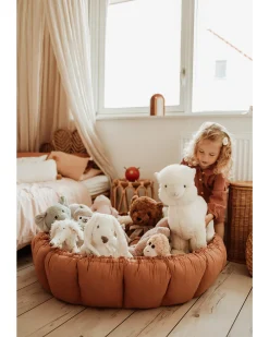 Sacco Portagiochi Bloom - Tappeto Gioco Imbottito e Baby Nest 2 in 1 in 100% Cotone Bio - Tawny Brown